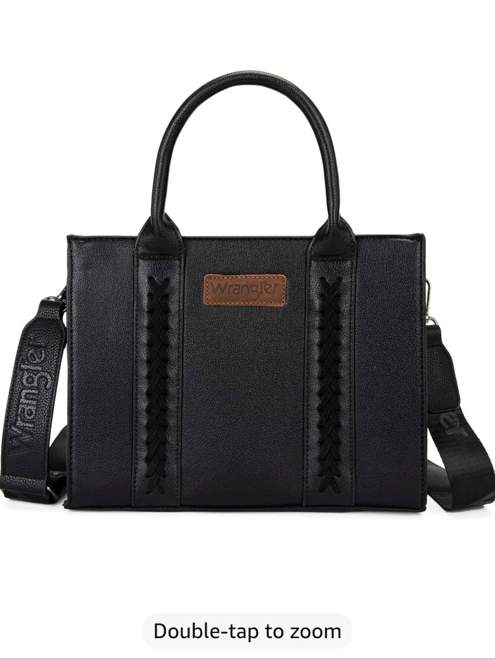 Wrangler 🖤 Black Tote with Brown Logo Patch and Braided Trim